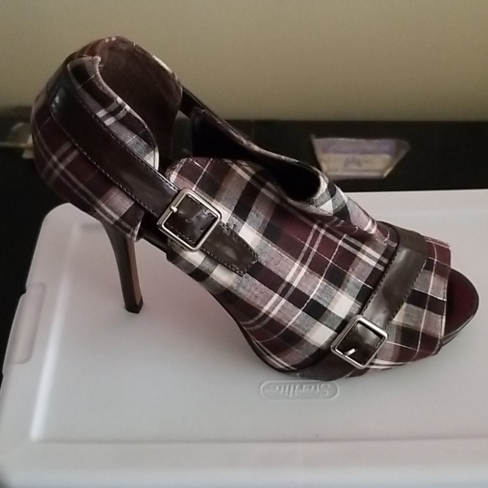 Brown Plaid Heels